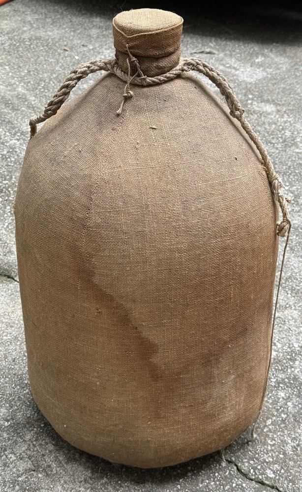 Antique French Glass Demijohn Carboy Wine Jug Orig Linen Cover