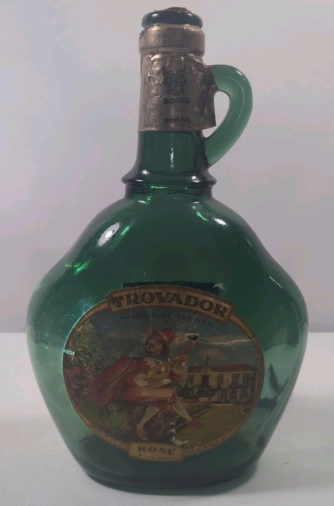 Vintage Trovador Rose Still Wine Bottle Emerald Green Glass( Portugal) 9” Empty