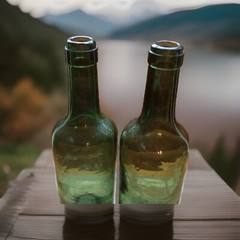 Vintage 8” Emerald Green Glass Champagne Bottles 12oz. Kick-up Bottom Cork Mouth