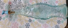 Italian Aqua Blue Fish Shaped Wine Bottle 13&Prime; VTG Glass With Fish Tail Cork EUC