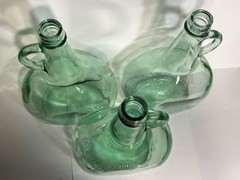 Lot of 3 Vintage Light Green Glass Jugs Half Gallon Wine Demijohn Handle 11.5&Prime;