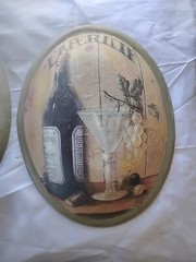 A Pair Of Vtg. Oval Convex Wine Bottle Grapes Wine Glass LG. 15&Prime;X10.5&Prime; Wood.