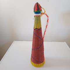 Vintage 60s MCM Viresa Spain Scoubidou Plastic Wicker Wrapped Wine Bottle Boho