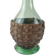 Vintage Demijohn Wine Bottle Carafe Decanter Green Glass Wicker Basket Wrap 20&Prime;