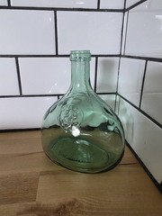 VINTAGE SA Orvin Hand Blown Green Glass Deco Wine Bottle Made in Tarragona Spain