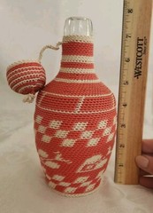 Vintage Demijohn French Liquor Bottle Plastic Wicker Woven Nice!