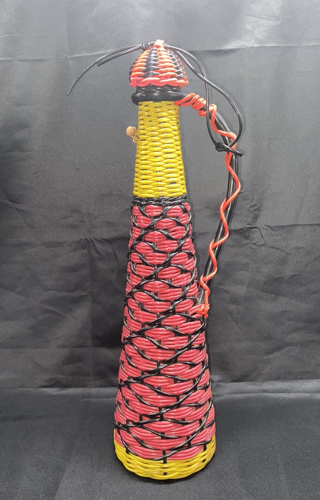 Vintage Plastic Wicker Wrapped Wine Bottle Decanter Made in Spain