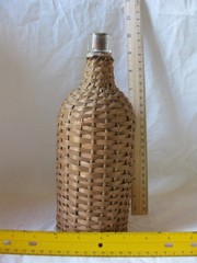 BOTTLE WITH HANDWOVEN WICKER WRAP. DEMIJOHN, 10&Prime;
