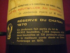 CHATEAU FOMBRAUGE SAINT EMILION 1970 EMPTY BOTTLE CAST IRON STAND GALLON? 24&Prime; L