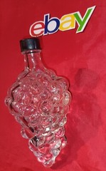 Vintage Grape Cluster Wine Bottle Decanter 7&Prime; INCH Clear Glass W/Lid Made TURKEY