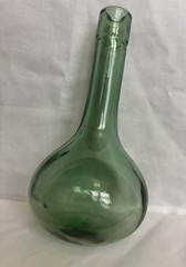 Vintage 7”-Hand Blown Green Glass Round Bottom Wine Bottle!