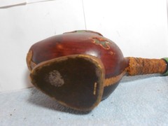 VINTAGE EMPTY DUCK TOOLED LEATHER WRAPPED GLASS WINE BOTTLE ITALY 12x4x7in -L503