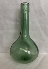 Vintage 7”-Hand Blown Green Glass Round Bottom Wine Bottle!