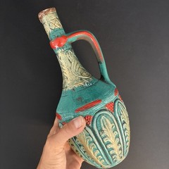 Vintage Medea Ceramic Turquoise Wine Bottle Decanter Jug Boho MCM Table Decor