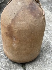 Antique French Glass Demijohn Carboy Wine Jug Orig Linen Cover