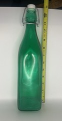 Vintage GLASS WINE BOTTLE Hermetic Lid Green 1L 34 oz. ITALY Rectangular Used