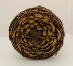 Rustic Wicker Wrapped Green Glass Bottle with a Handle VTG