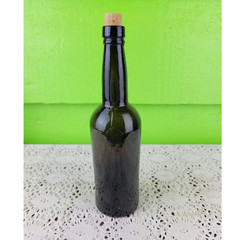 Antique 1800s – 1900s Blown Wine Liquor Dark Green Glass Bottle 10&Prime; Tall w/ Cork