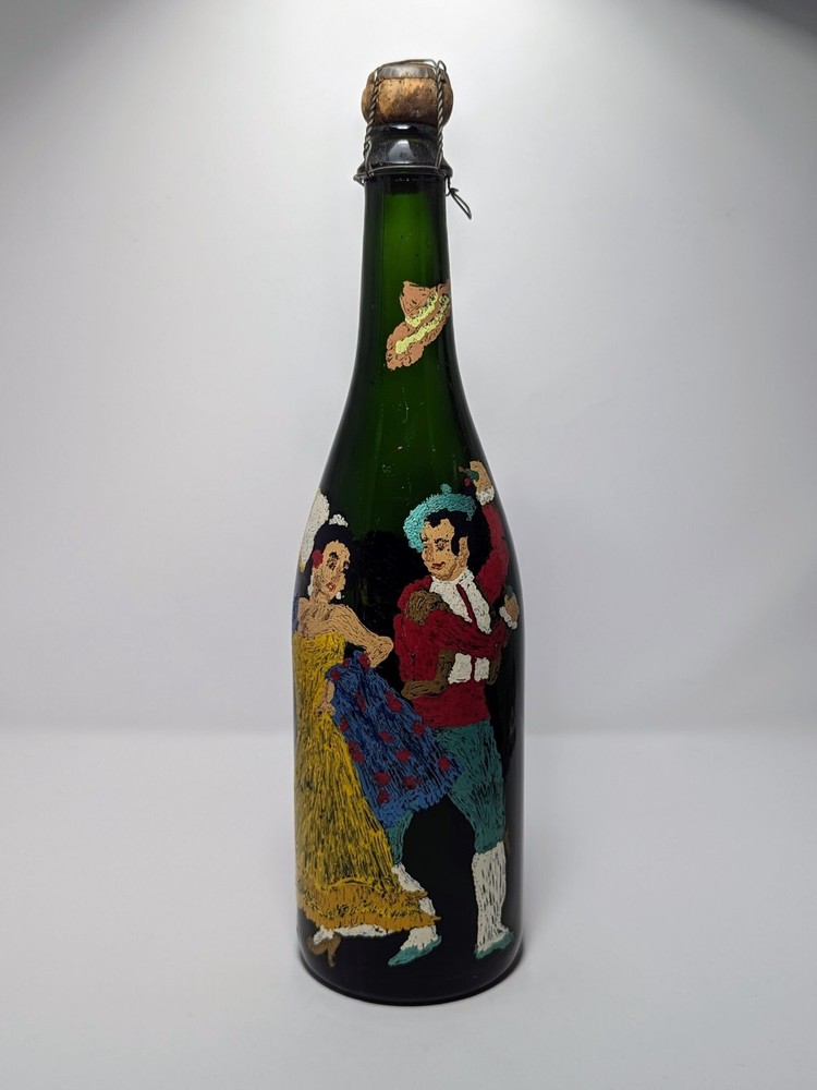 Vintage Hand Painted Paul Masson Vineyards Emerald Green Wine Bottle (Empty)