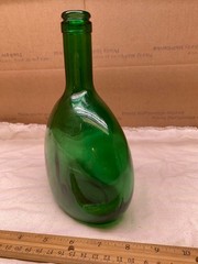 Emerald Green Glass Oval Bottle 8” Tall Vintage Bocksbeutel 313 8A decanter