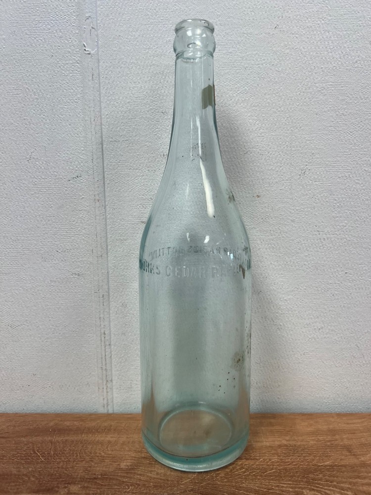 Aqua Glass Tall 24 oz Empty Bottle “Cedar Rapids Bottling” Iowa