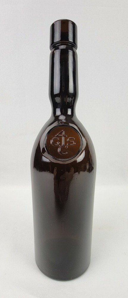Vtg Wine Bottle Dark Olive Amber Embossed 4GCS Seal