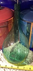 Vintage Hand Blown Green Rounded Bottom Wine Glass Bottle- “Vino D’ Italia”