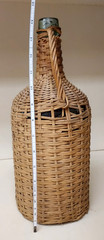 Rare Vintage Large Handmade Green Glass Bottle – Wicker Demijohn Wine~ 14”