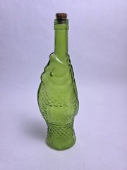 1970s Vintage Green Glass Fish Shaped Wine Bottle Decanter Beautiful
