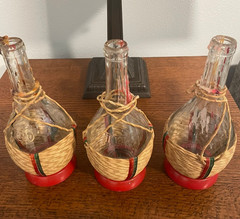 Lot of 3 Vintage Empty Chianti Wine Bottles Woven Straw Covered Fiasco Italy