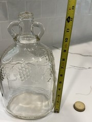 ANTIQUE GLASS WINE JUG GRAPE EMBOSSED ONE GALLON ART DECO BY BALL GLASS WITH CAP