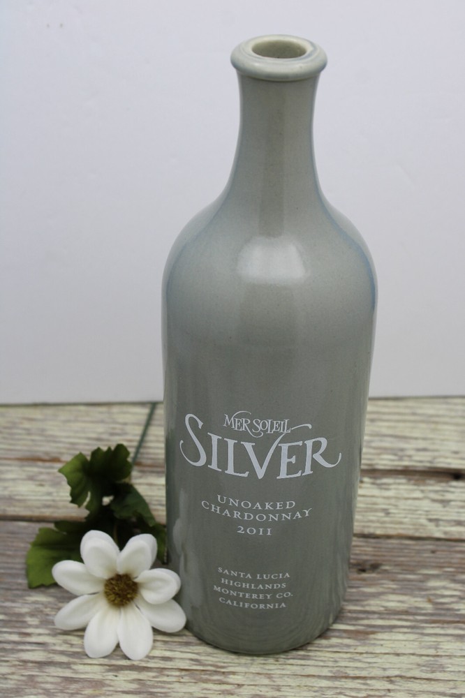 Ceramic Wine Bottle Empty Silver Unoaked Chardonnay Mer Soleil 2011 750ml
