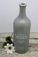 Ceramic Wine Bottle Empty Silver Unoaked Chardonnay Mer Soleil 2011 750ml