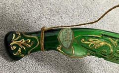 VINTAGE 17”- “CHIANTI” GREEN/GOLD GLASS PISTOL DECANTER-EMPTY