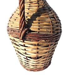 Antique Large Demijohn Wine Jug Green Glass Partial Label 18&Prime; Wicker Damage