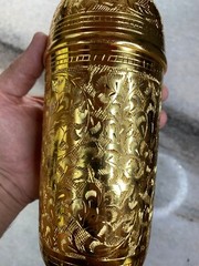 Ornate Gold/Gilded Hand Carved/Etched Liquor Bottle Decor/Decoration/Tumbler!