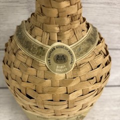 Vintage Wicker Covered Clear Wine Bottle with Rattan Handle Avelar Rose!!!