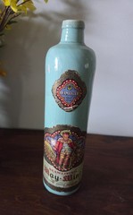 Vintage Beameister Jade Green Stoneware Bottle May-Wine w/ Utah liquor control