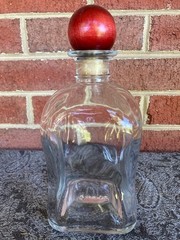 Vtg VINPOL Nalewka Babuni Clear Glass Decanter w/ Red Wood Stopper Large 750ml