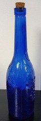Vintage AM Cobalt Blue Glass Wine Bottle 12&Prime; Tall Embossed Grapes Leaves Cork