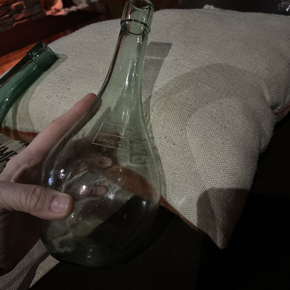 Antique Teal Hand Blown Torpedo Style Wine Bottle Round Bottom