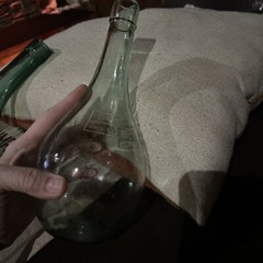 Antique Teal Hand Blown Torpedo Style Wine Bottle Round Bottom