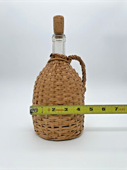 Vintage Rattan Wicker Wrapped Liquor Wine Bottle w/ Handle and Stopper 10&Prime; Empty