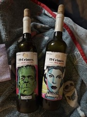 19 Crimes, 2 Universal Monster Empty Wine Bottles Frankenstein Bride Halloween
