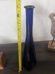 Vintage Cobalt Blue Glass Wine Bottle Vase Decor 14&Prime; Tall Hand Blown Style