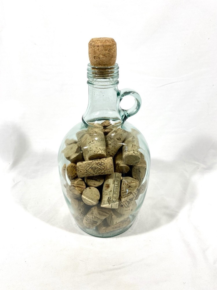 Vintage 1.5 Liter Glass Wine Jug Filled With Corks