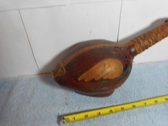 VINTAGE EMPTY DUCK TOOLED LEATHER WRAPPED GLASS WINE BOTTLE ITALY 12x4x7in -L503
