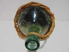 Sangria Black Angus Green Glass Bottle In Woven Basket 1/2 Gal Empty
