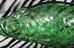 1 Green Pressed Glass Fish Shaped Wine Bottle (empty) 13 in. Tall, 5 in wide