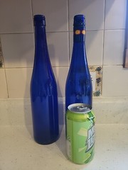 Set/2 Tall Long Neck 12.75&Prime;×3&Prime; Cobalt Blue Blown Elegant Glass Wine Bottles NEW